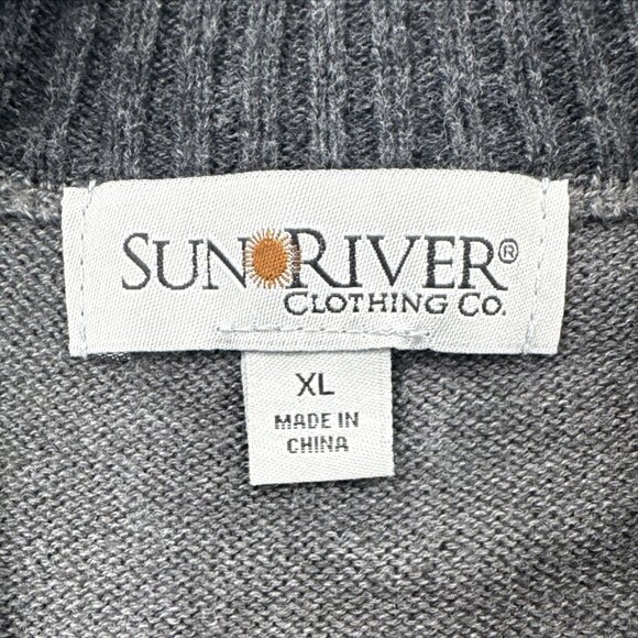 Sun River Sweater Mens XL Gray Colorblock Pullover Knit 1/4 Zip Mock Neck Preppy - Picture 2 of 10